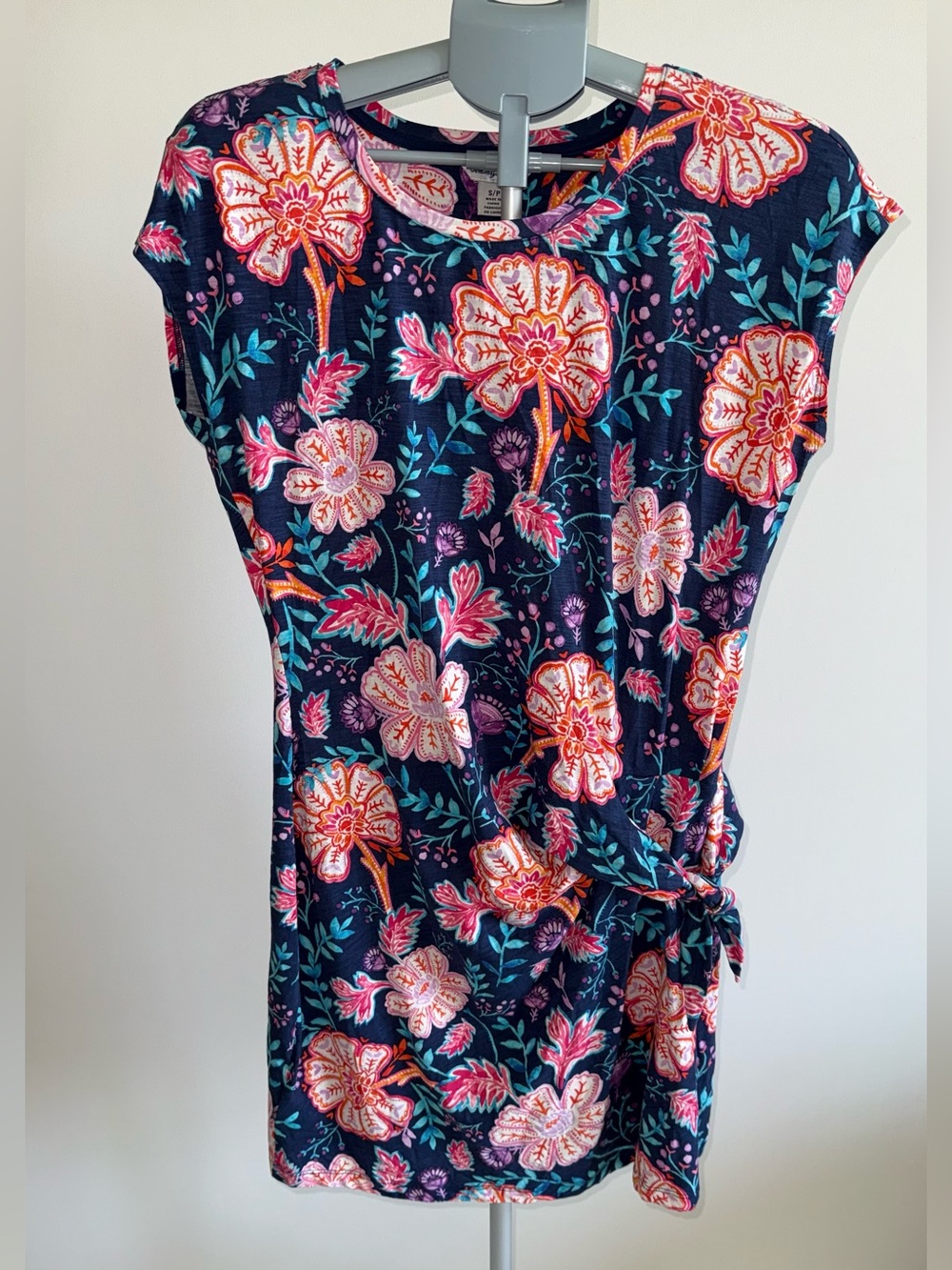 Tommy Bahama Women's S/P Floral Side tie Dress Navy Cotton Modal Stretch